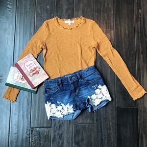 🌻Girls gold-yellow skin tight long sleeve top